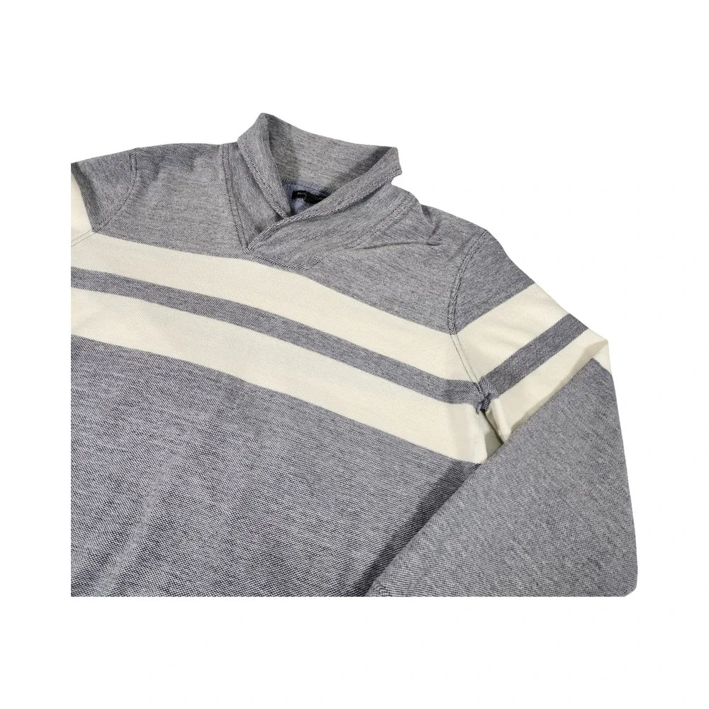Banana Republic‎ Mens Heathered Gray Shawl Collar Stripe Pullover Sweatshirt L